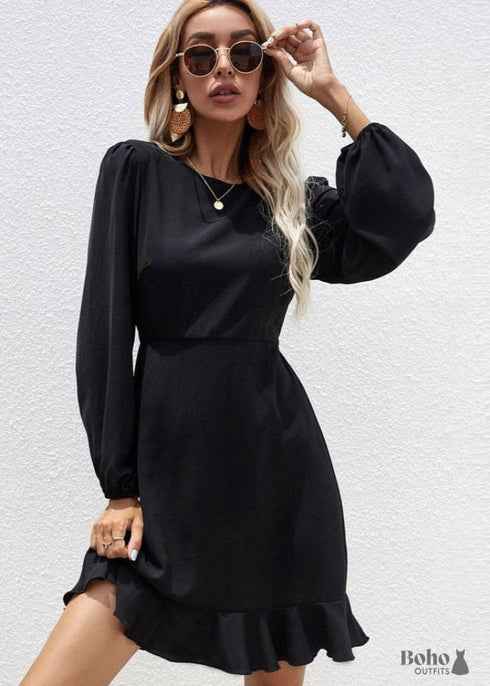 Boho chic long sleeve black dress